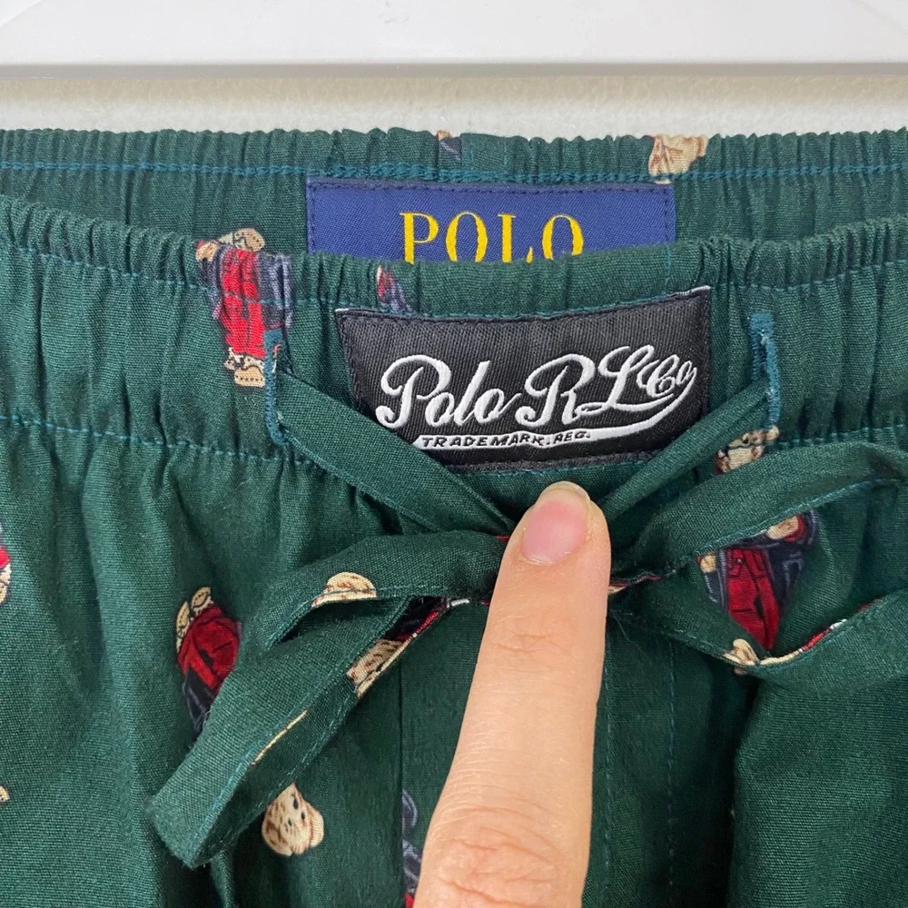 Polo Ralph Lauren Mens Green Polo Bear Pajama Pants Sleepwear Large L